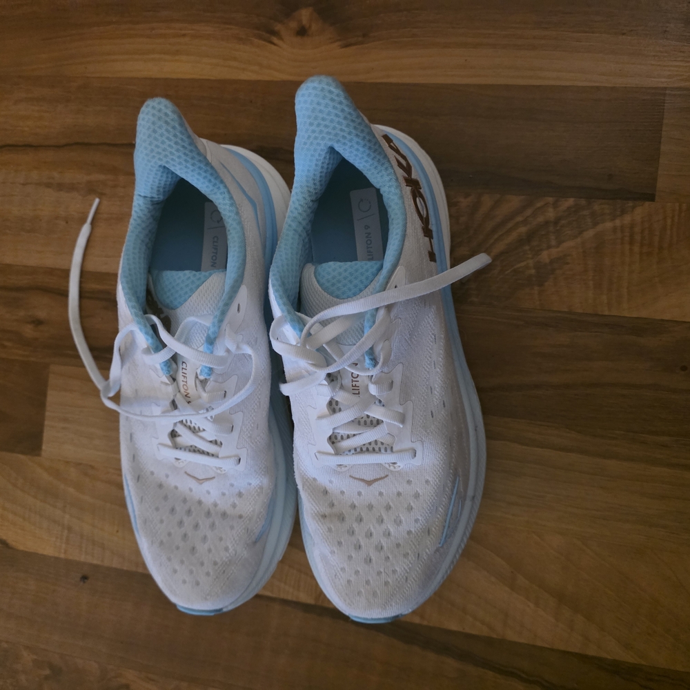 Hoka White and Blue Athletic Shoes for Performance